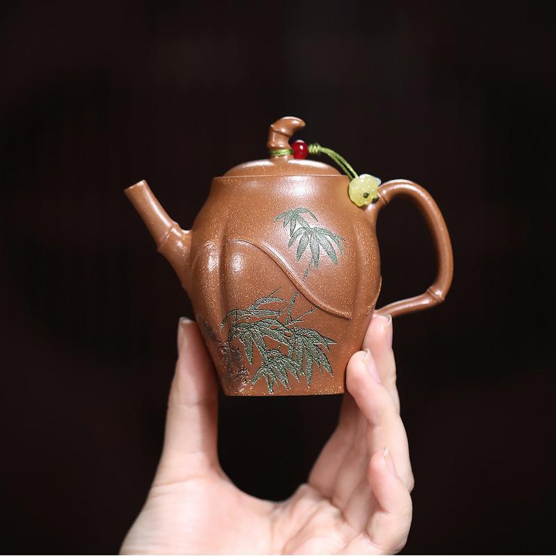 

150ml High-end Yixing Purple Clay Teapots Famous Handmade Bamboo Pot Raw Ore Downhill Mud Tea Infuser Kettle Zisha Tea Set Gift