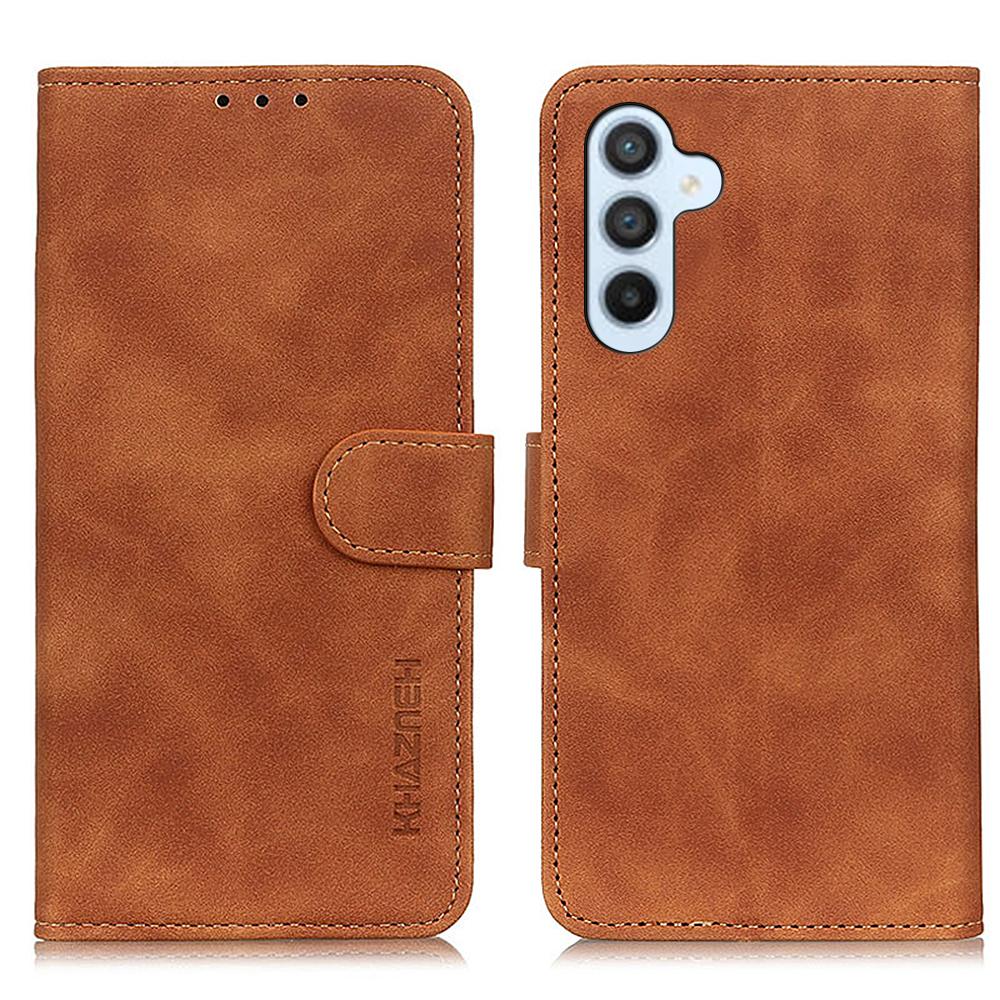 

KHAZNEH For Samsung Galaxy A17 Case PU Leather Retro Texture Phone Cover Brown