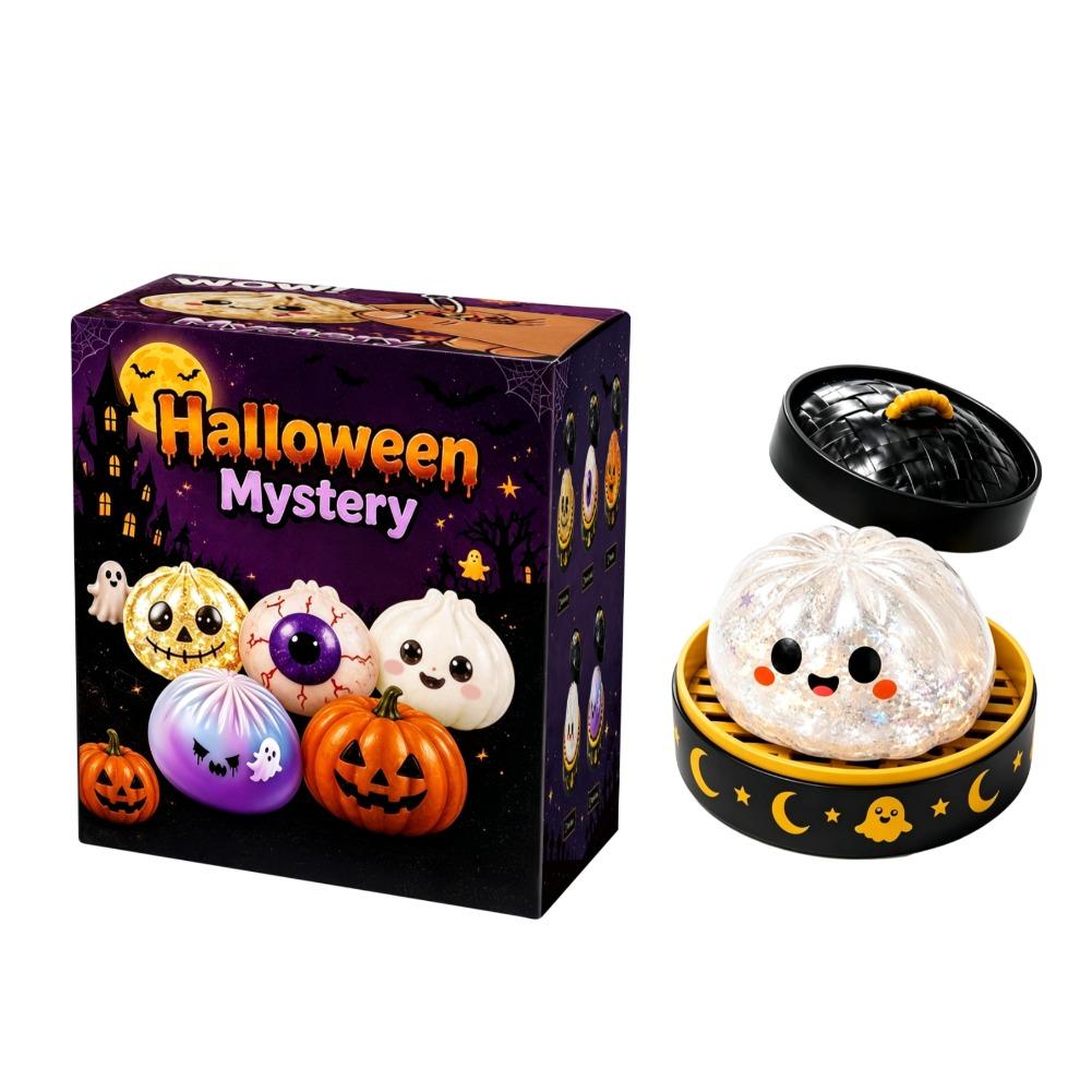 New 1-5pcs Halloween Ghost Dumpling Squishy Toy with Box Squeeze Depression Fidget Toy for Stress Relief Gift Box Set