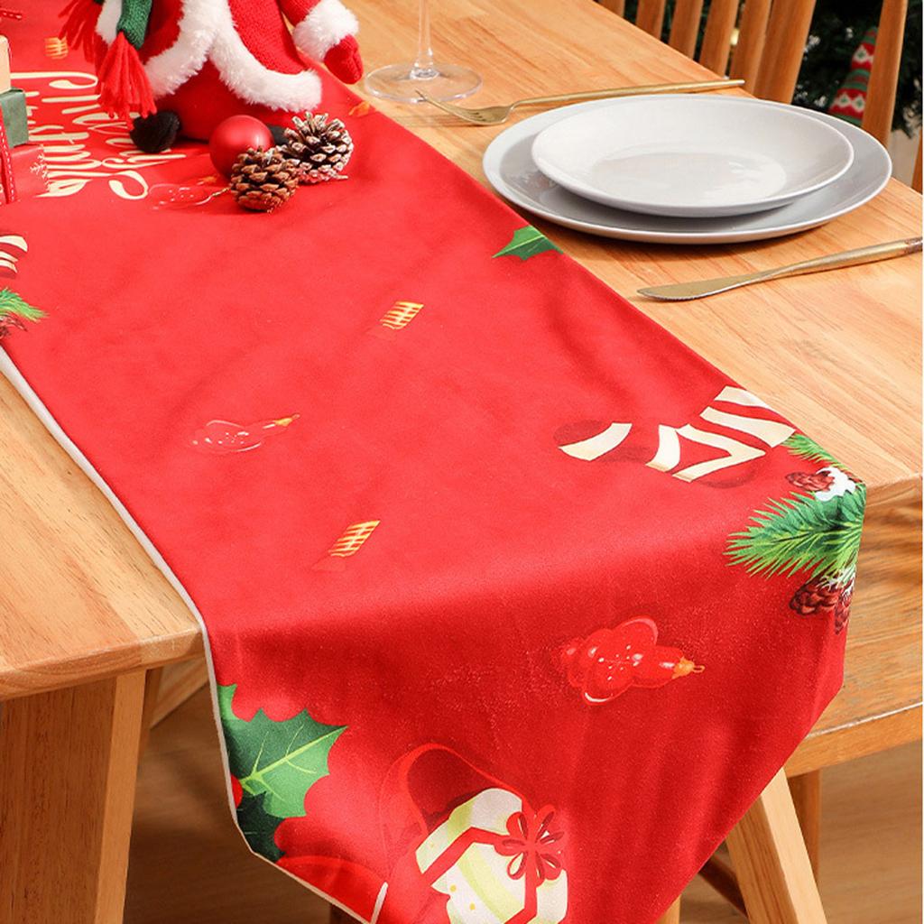 Super Soft Digital Printed Tassel Table Runner Christmas Style Festive Atmosphere Christmas Printed Table Runner