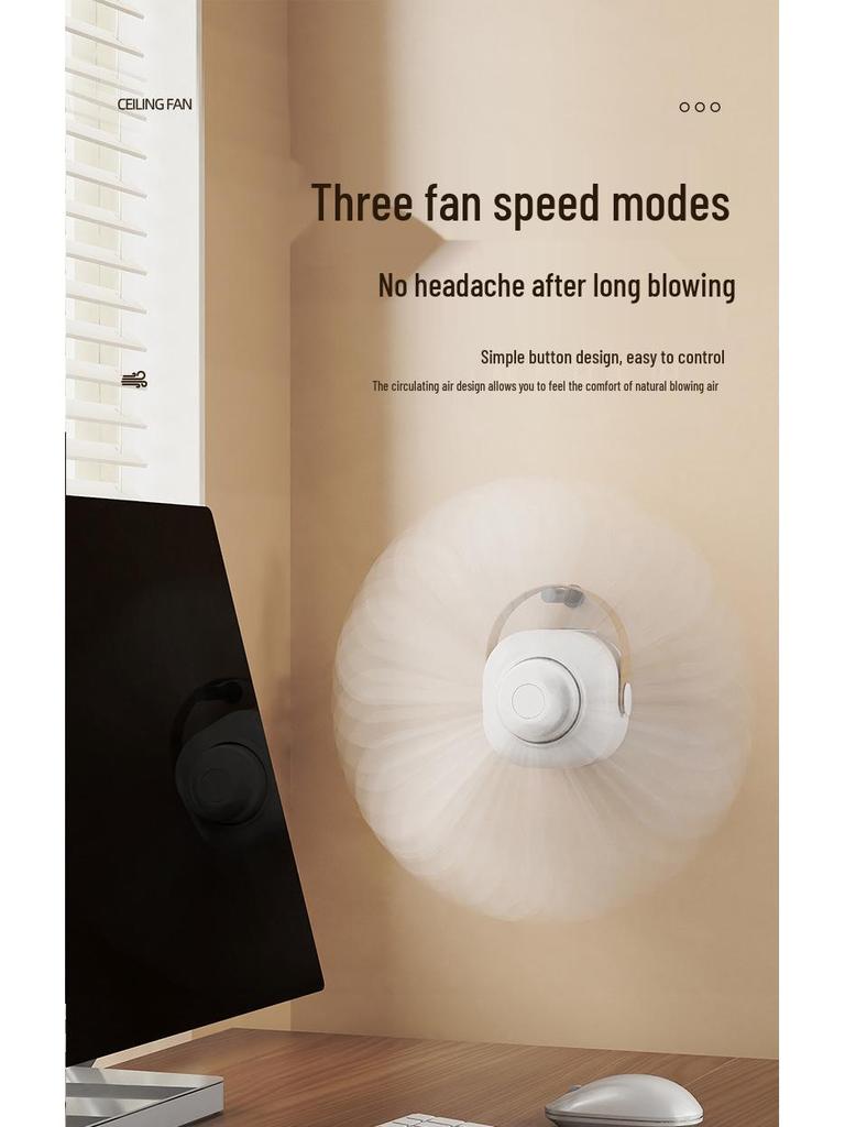 USB Rechargeable Ceiling Fan with Night Light & Remote Control for Dorms and Small Spaces