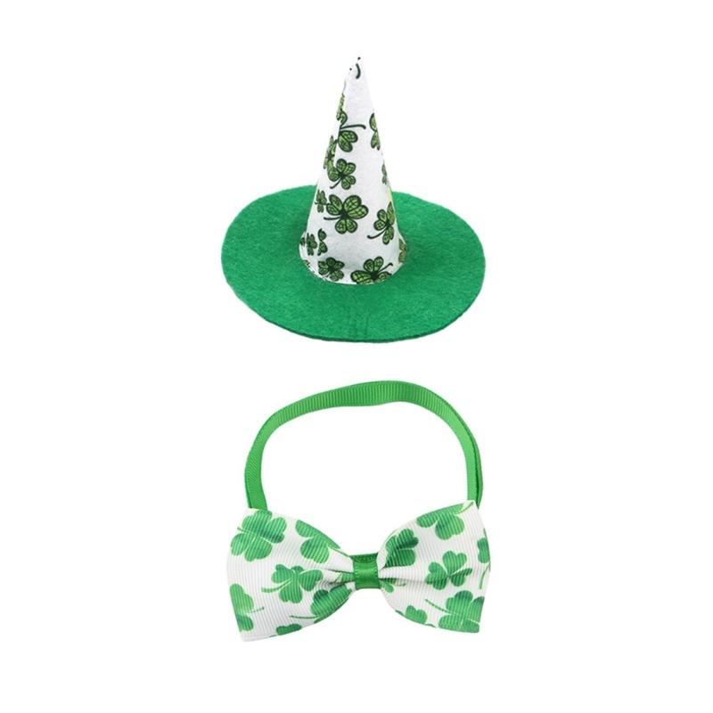 Dog Top Hat Collar Holiday Shamrocks for Small Medium Girl Dogs Cats Dog Collar Necklaces Kerchief Costumes