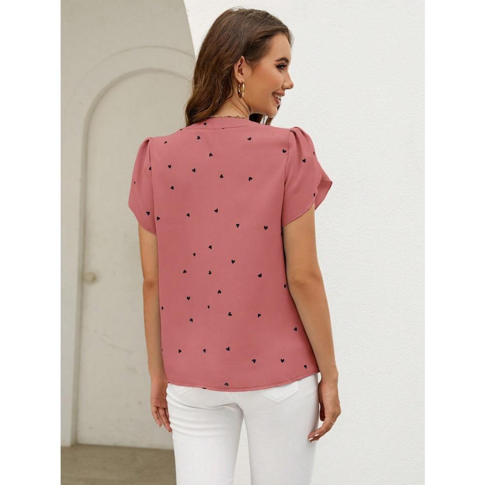 IHUASU Women's Summer V-neck Love Petal Sleeve Shirt Temperament Women's Top