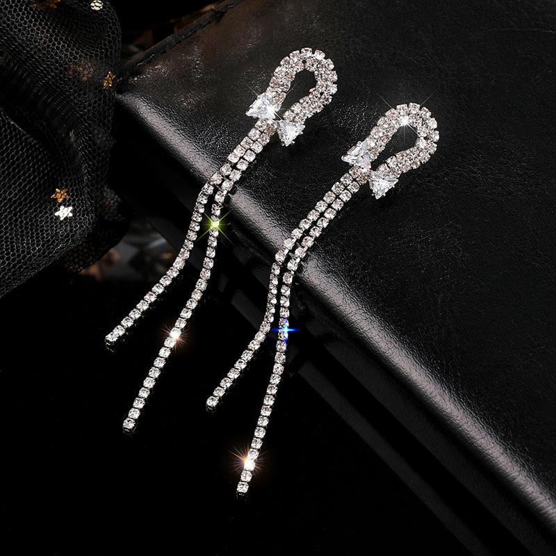 Diamond Bow Fringed Earrings, Temperament Earrings, Fashion Earrings For Women