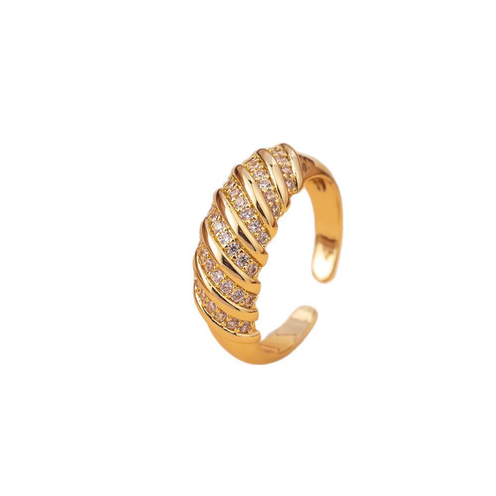 Adjustable Open Ring: Gold-Plated Copper with Zircon Inlay - European & American Style