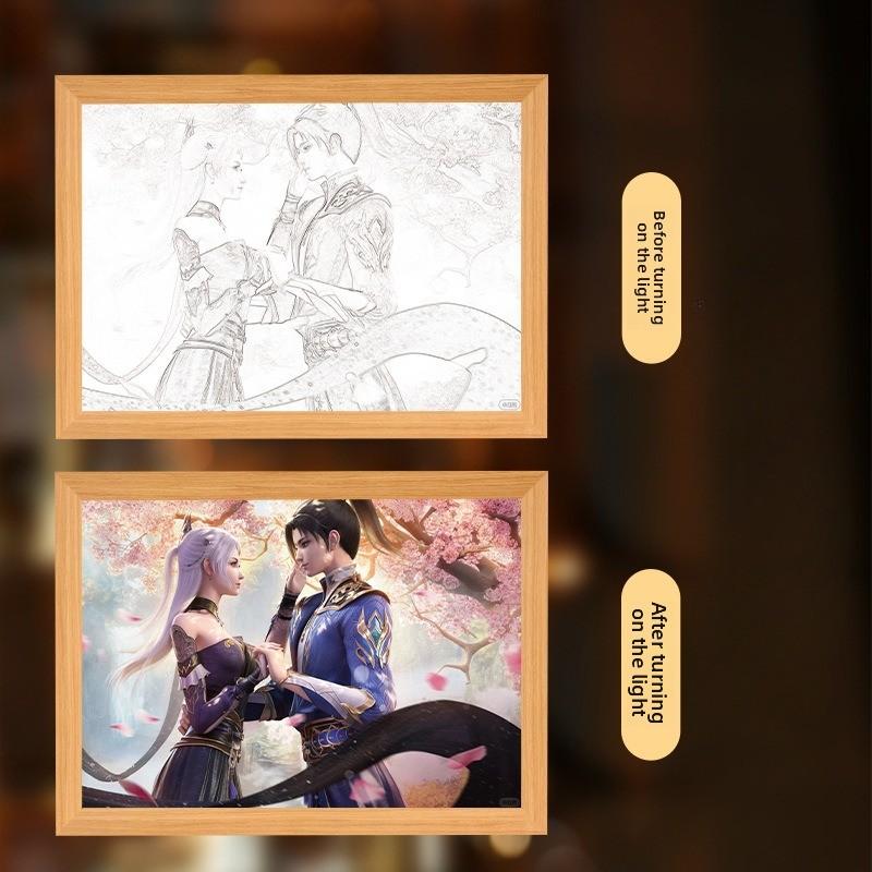 23cm/9.06in Anime Figure Cartoon Light Painting Night Lamp Muchen And Luoli Peripherals Collectible Birthday Gift Table Decorate