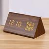Simple Plug-in LED Electronic MDF Desk Clock Silent Voice-Controlled Digital Alarm Clock Temperature Humidity Display