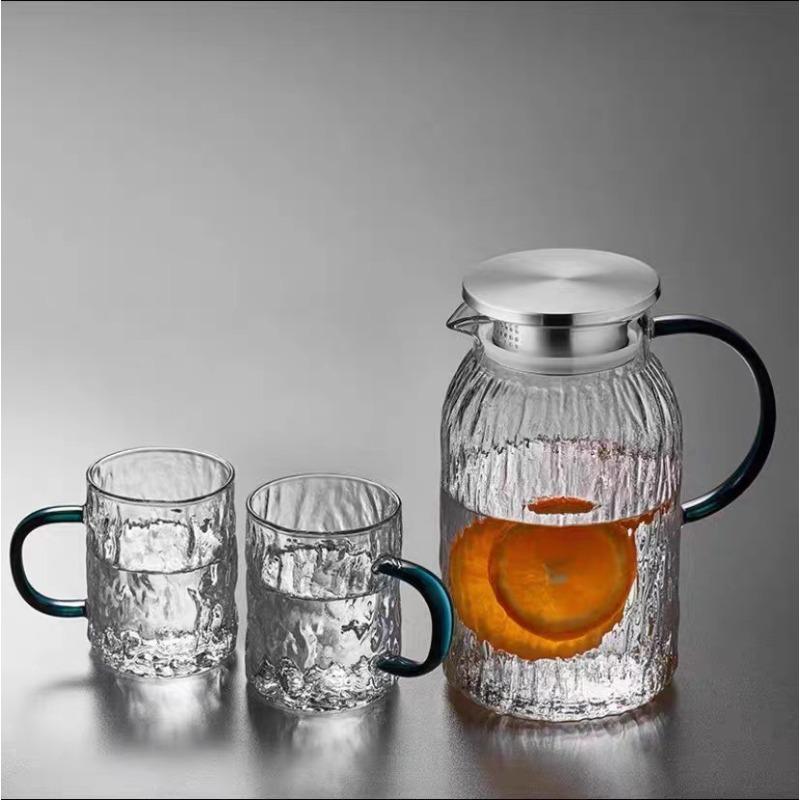 Jarra de Agua Fría con Patrón Glaciar Vidrio Resistente al Calor Alto Borosilicato Jarra de Agua Fría para el Hogar Gran Capacidad Jarra para Jugo Tetera