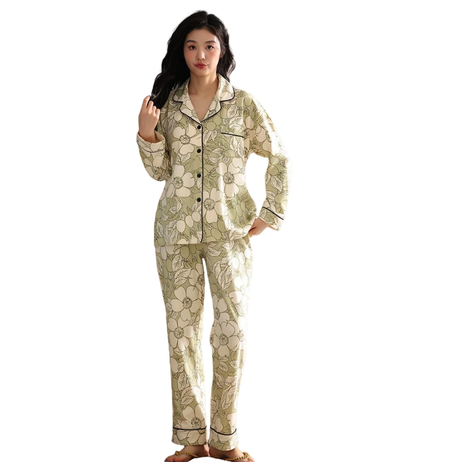 

Gdnelhuonox Pajama Long Sleeves and Plus Trendy Loungewear Women s Set, Pants, Autumn/Winter, Cotton, Size, зелёный