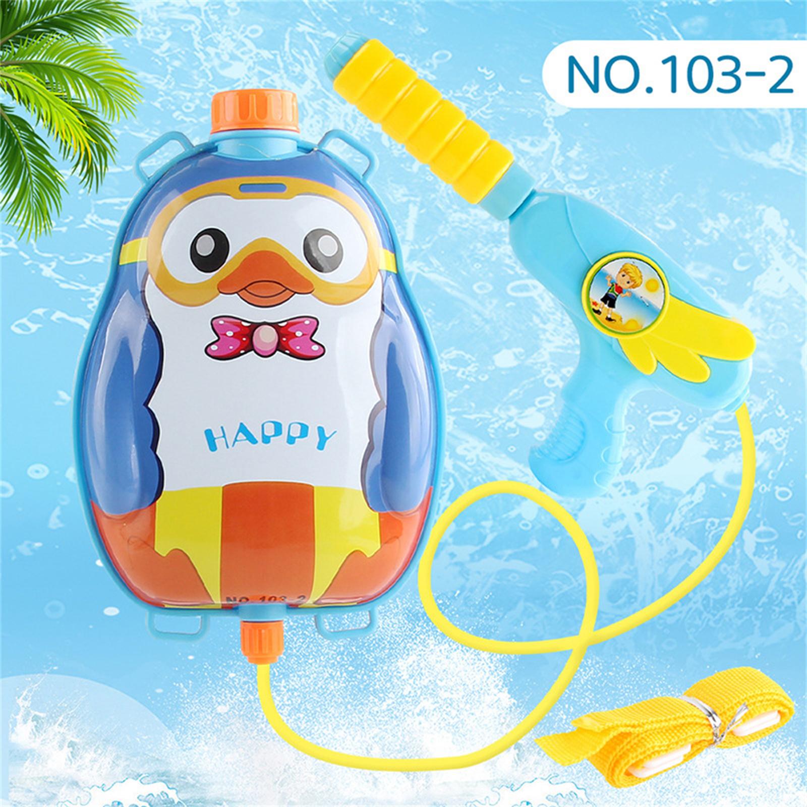 Cartoon Backpack Water Gun for Kids Pull Type Outdoor Water Toy with Adjustable Strap and Large Capacity Tank
