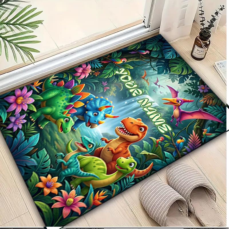 1PC Custom Name Dinosaur Adventure Jungle Theme Floor Mat Ideal for Living Room, Game Rooms, Office, Bedroom,Floor Mat Playful Design