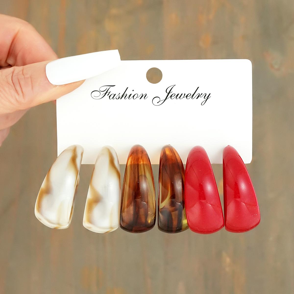 

3Pair/Set Vintage Multi Color Water Drop Earring for Women Fashion Punk Smooth C-shaped Earrings Trendy Daily Wear Party Jewelry