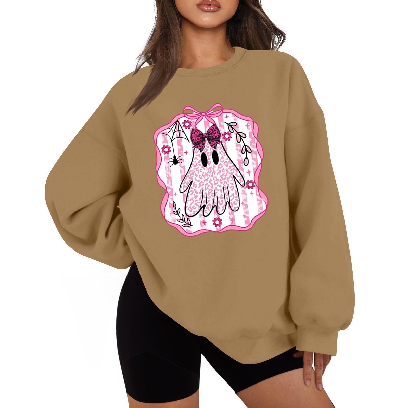 

Жіночий модний повсякденний топ з круглим вирізом і принтом на Хелловін з довгим рукавом M