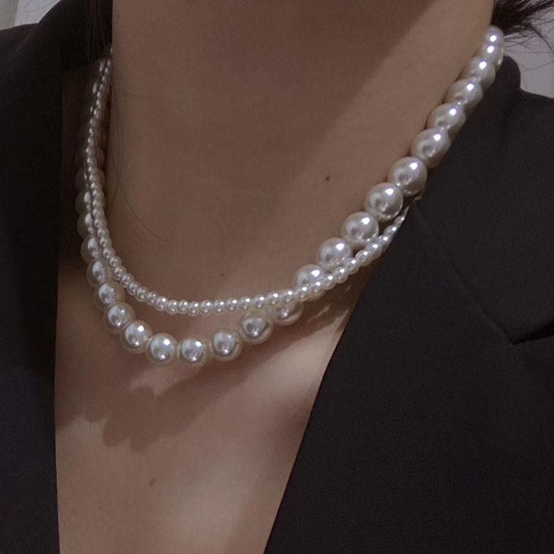 Vintage Court Style Baroque Pearls Stacked Necklace Versatile Hong Kong Style In Neck Chain Collar Female Tide Collarbone Chain