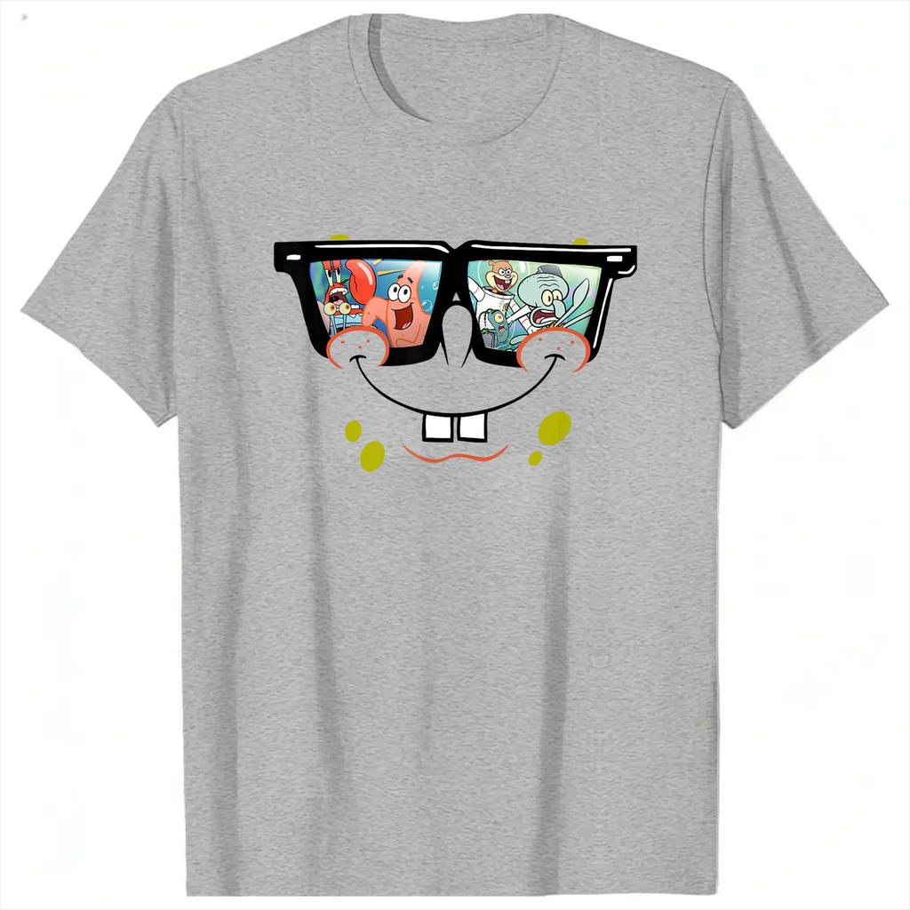 Unisex Spongebobs Sunglasses Reflection TShirts Cotton Top Tees Summer Y2K Funny ShortSleeve Fashion Tshirt Plus Size 5XL 6XL