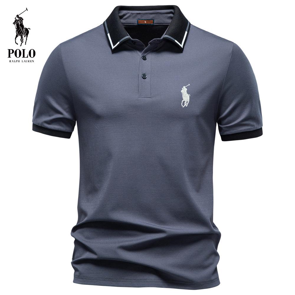 Ralph Lauren 2026 Spring/summer Men's Embroidery Jacquard Lapel Polo Shirt Casual High-quality Tencel Solid Color Short Sleeved T-shirt