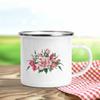 Tazas de Esmalte Retro con Estampado de Flores Tazas de Café Creativas Verano Picnic al Aire Libre Bebidas Zumo Leche Tazas de Acampada Asa Utensilios para Beber Regalos