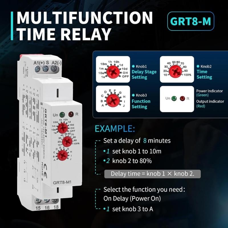 Portable Rail Mounted Time Relaying with Various Delay Functions Easy Setups for Efficient Equipment Management Use