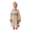 Autumn 2026 Forest-Style Ruffled Lace Collar Embroidered Girls' Dress with Puff Sleeves in Cotton Linen