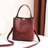 Women’s Fashion All-Match Crocodile Pattern Bucket Bag, Portable Top Handle Shoulder Crossbody Daily Purse
