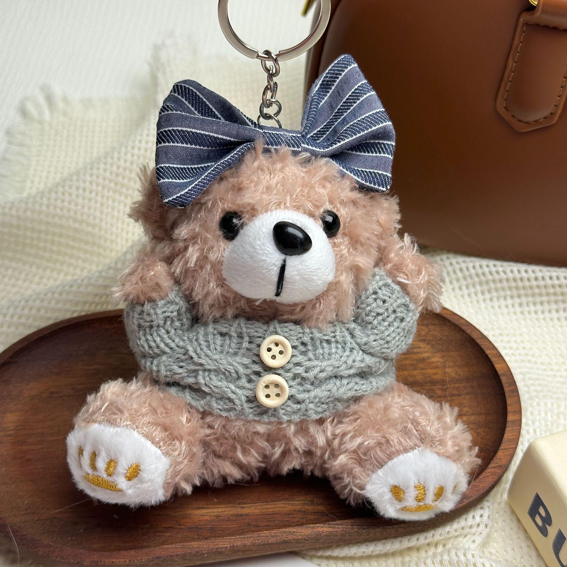 Adorable Little Bear Plush Toy with Sweater - Small Size Pendant Doll 12 cm