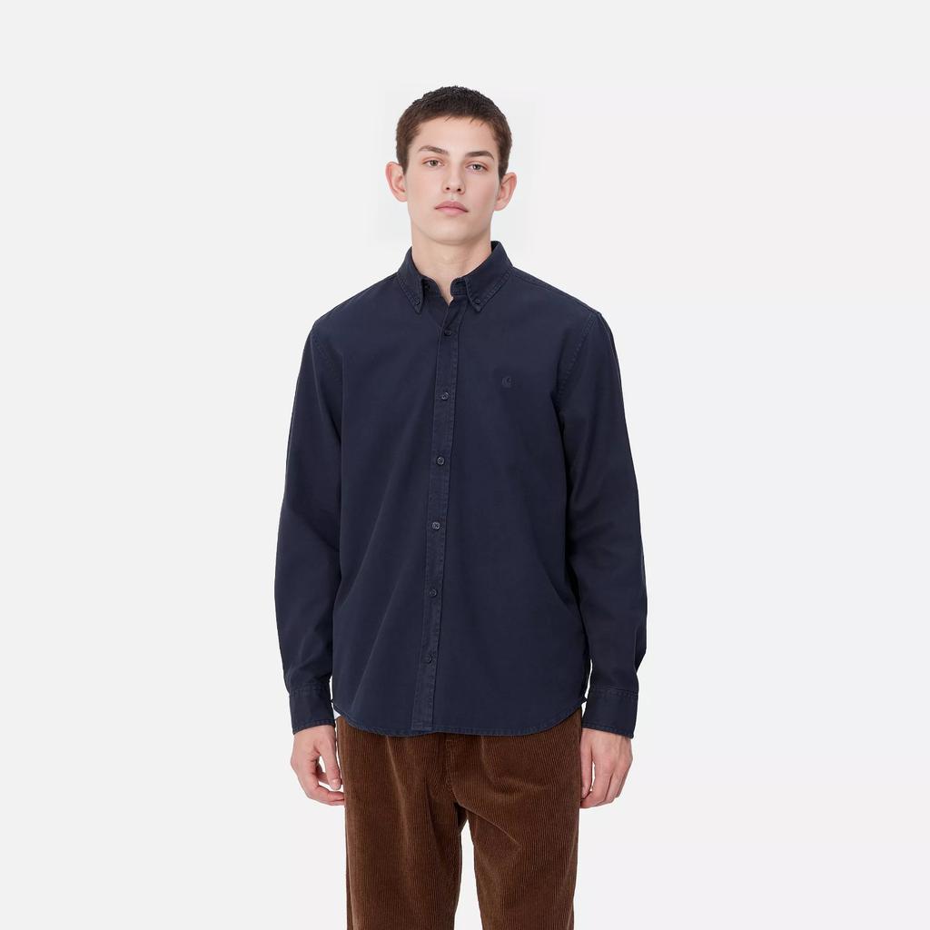 Carhartt WIP Bolton Shirt Solid Color Point Collar Button Long Sleeve Shirt Men Shirts Air-Force-Blue I030238-29L-GD