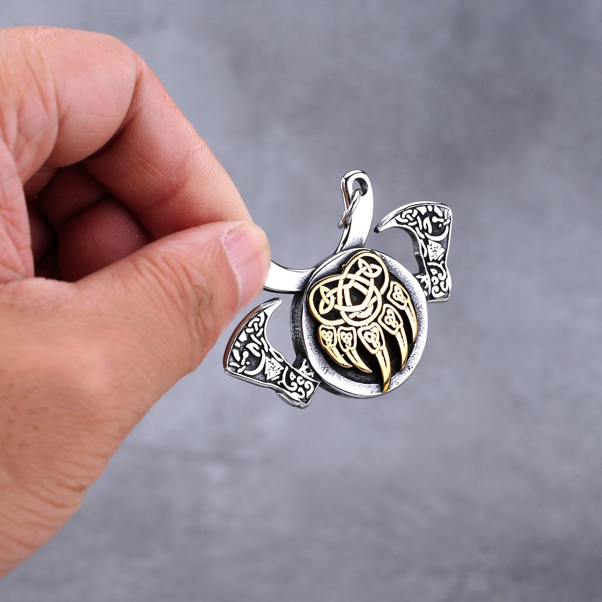 Ожерелье из нержавеющей стали с топором викинга, щитом, волчьим когтем для мужчин, винтажное Очаровательное байкерское ожерелье с кельтским узлом-талисманом, ожерелье, ювелирные изделия