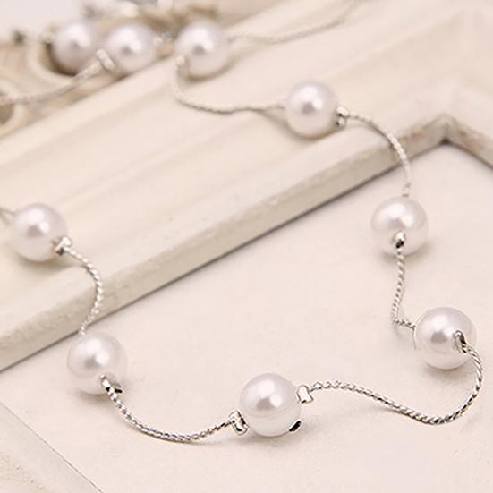Necklace Single Layer Adjustable Alloy Women Faux Pearl Clavicle Chain for Wedding