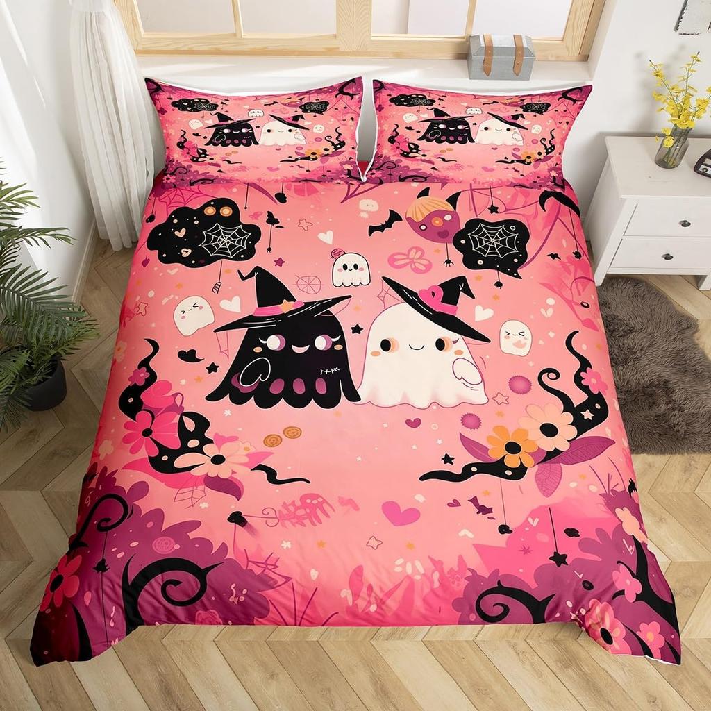 Hapy Halowen Beding Set Ful King-Sized Dimensionsd Dimensions Witch Soft Duvet Cover for Young Boys Tens Spiderweb Warm Comforter Cover Set Magic