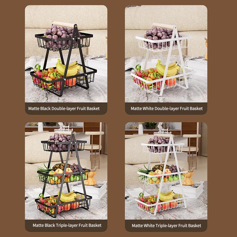 2/3 Tier Metal Fruit Basket Detachable Kitchen Countertop Storage Rack for Vegetables Snacks Bread Organizer