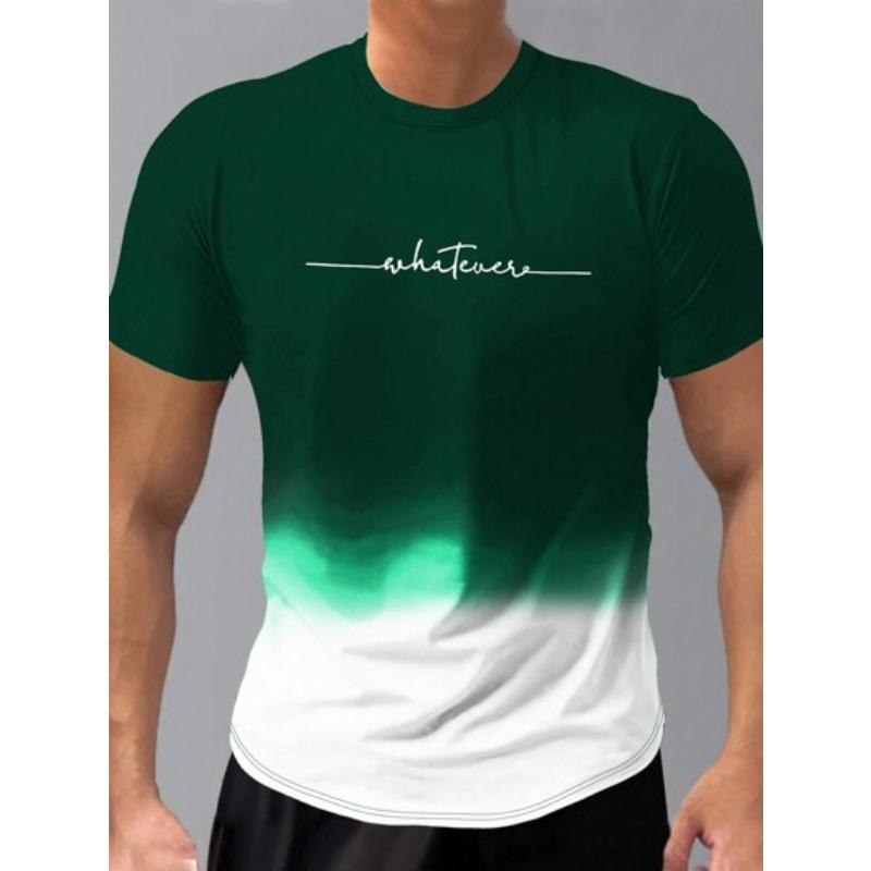 Summer Round Neck 3D Gradient Letters Print Top Fashionable Casual Short Sleeved Men's T-shirts