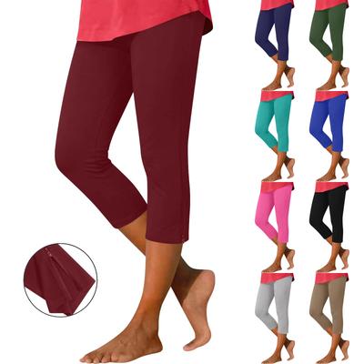 Women's Summer Fashion Color Elastic Waist Sports Yoga Pants with Zipper At the Legs Casual Quarter Pants