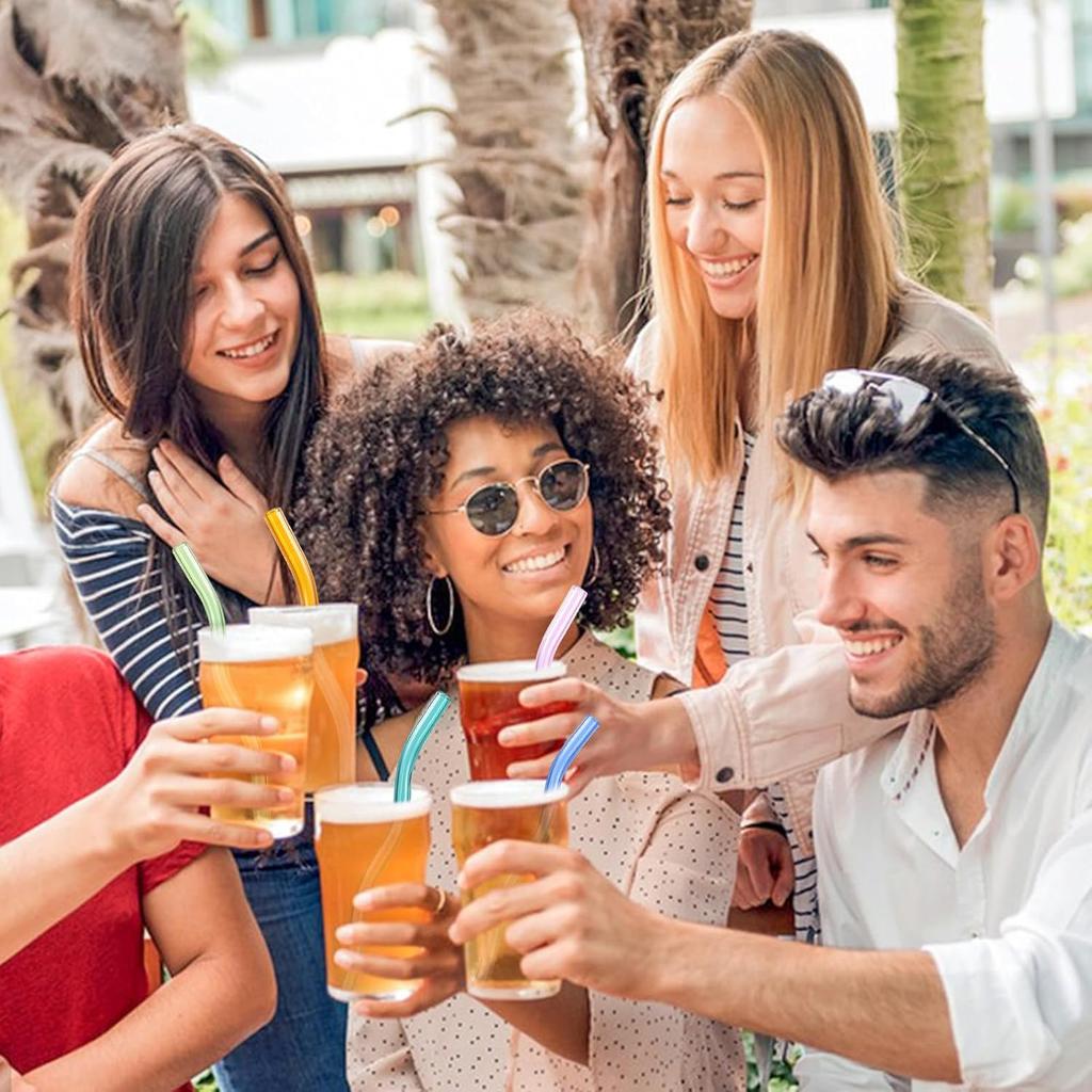 10 Pcs Reble Wavy Colorful Glass Straws,9''x8 Mm Shatter Resistant Cute Drinking Straws with 2 Cleaner Brush for Beverages,Coffee,Juice,Cocktail,Teas