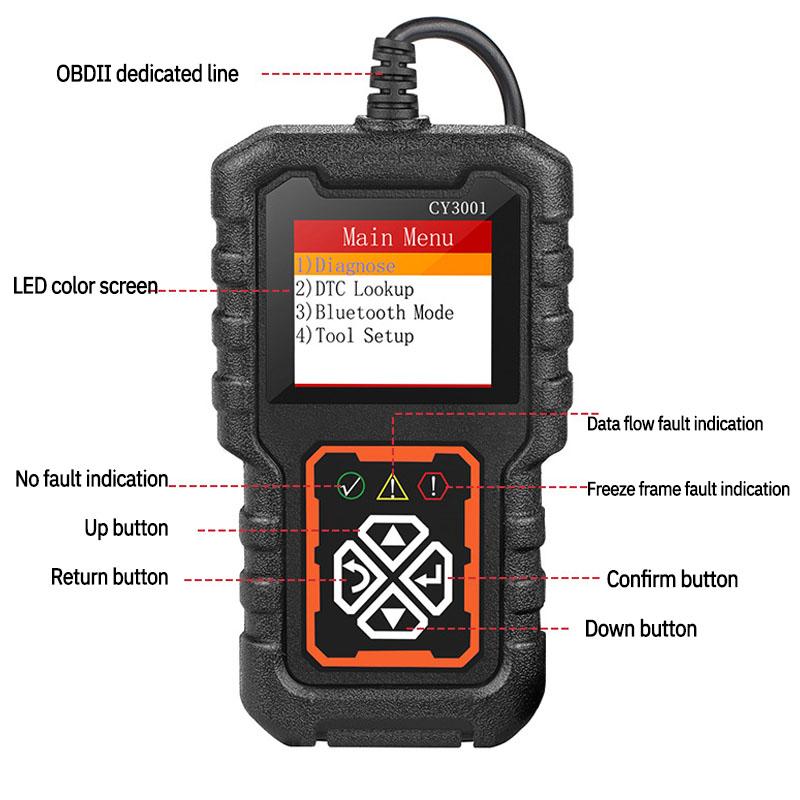 1 PC Automotive Fault Detection Device CY3001 OBD2 Čtecí karta Engine Detection Tool Elm327