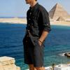 Mens American Style Casual Loose Long Sleeve Shirt And Shorts Set