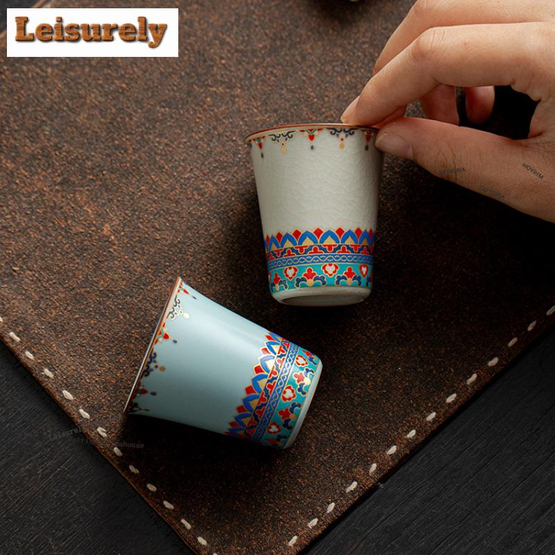 Dunhuang Ru Kiln Teacup Creative Tea Bowl Beautiful Tea Cup Tea-tasting Meditation Cup Chazhan Master Cups Tea Items Accessories