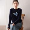 Womens 100% Cashmere Sweater Round Neck Pullover With Blueberry Embroidery Jacquard Knit Winter Layering
