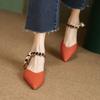 Fashion Baotou Low Heel Shoes Spring New Style Pointed Head Shallow Mouth Leather Metal Buckle Soft Soled Non-slip Sandals