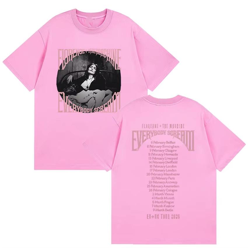 Rock Florence The Machine Everybody Scream Tour 2026 Graphic T Shirt Unisex Women Vintage Pure Cotton Short Sleeve Top Streetwear