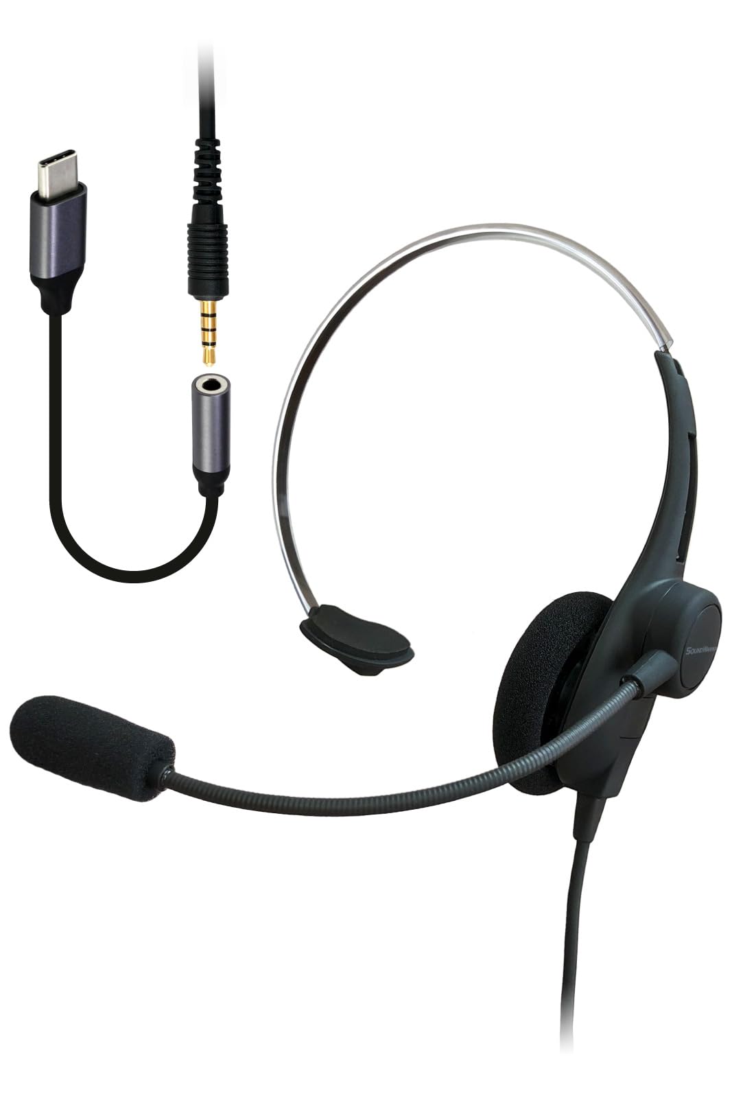 

SOUNDWARRIOR Ultra-Lightweight Single Wired On-Ear Headset with USB-C Adapter, Made in Japan, SW-H1-USB