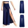 Kids Dance Competition Wear Rhinestone Waist Side Split Wide Leg Mesh Pants with Built-in Briefs for Lyrical Skating Show