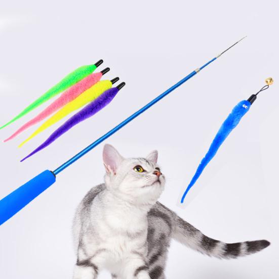 Pet Cat Kitten Retractable Teaser Wand Bell Worm Replacement Head Scratch Toy
