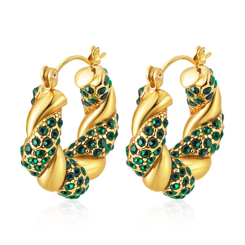 Stylish Round Diamond Snake Stainless Steel Earrings Vintage Geometric Earrings