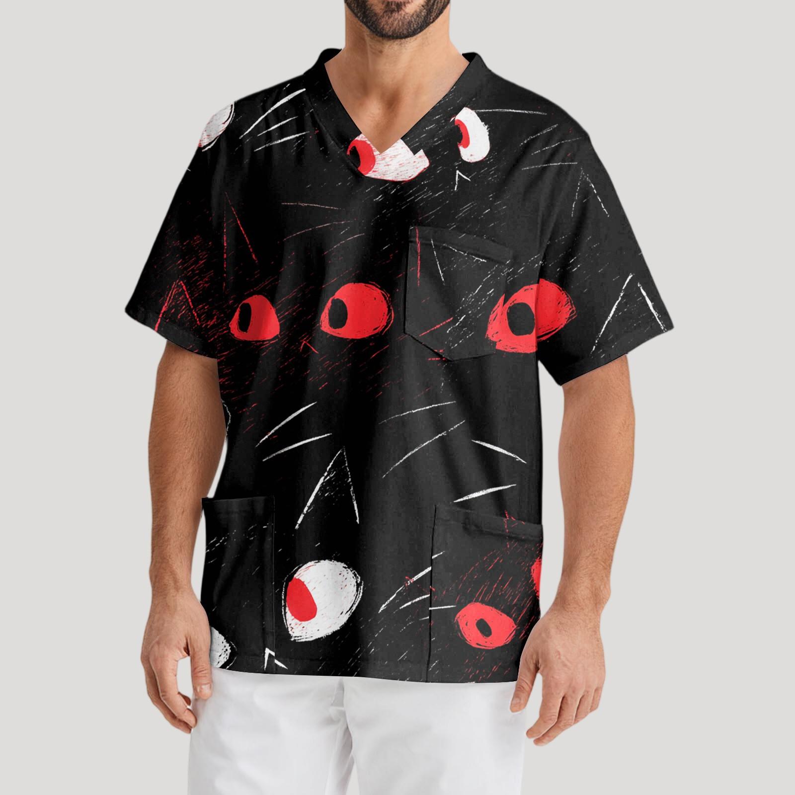 

Мужская рабочая блузка с короткими рукавами и v-образным вырезом с принтом, топ с нагрудным карманом XXXXXL