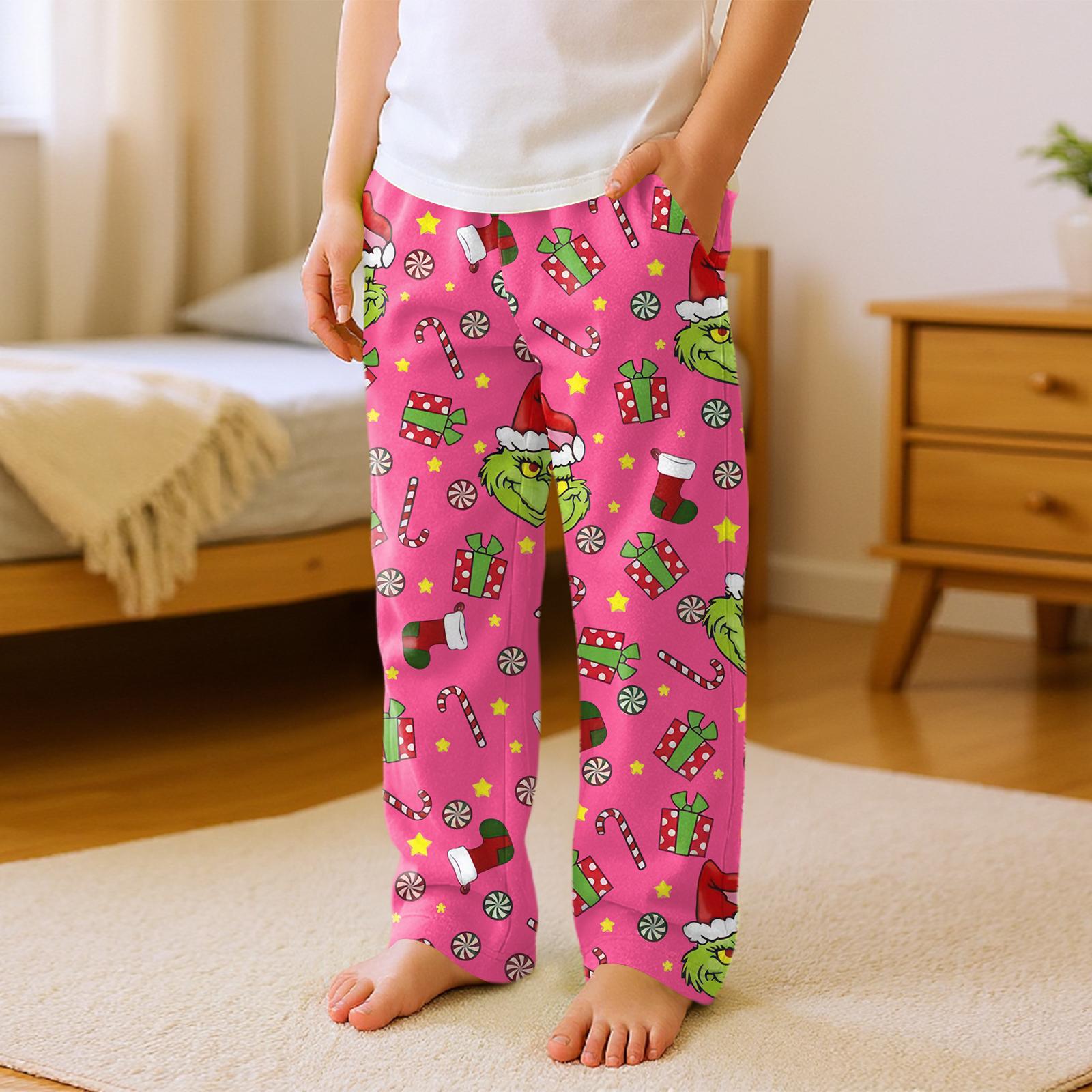 

Детские универсальные рождественские брюки с принтом, карманами, плюшевые, повседневные, пижамные, домашние 160 розовый