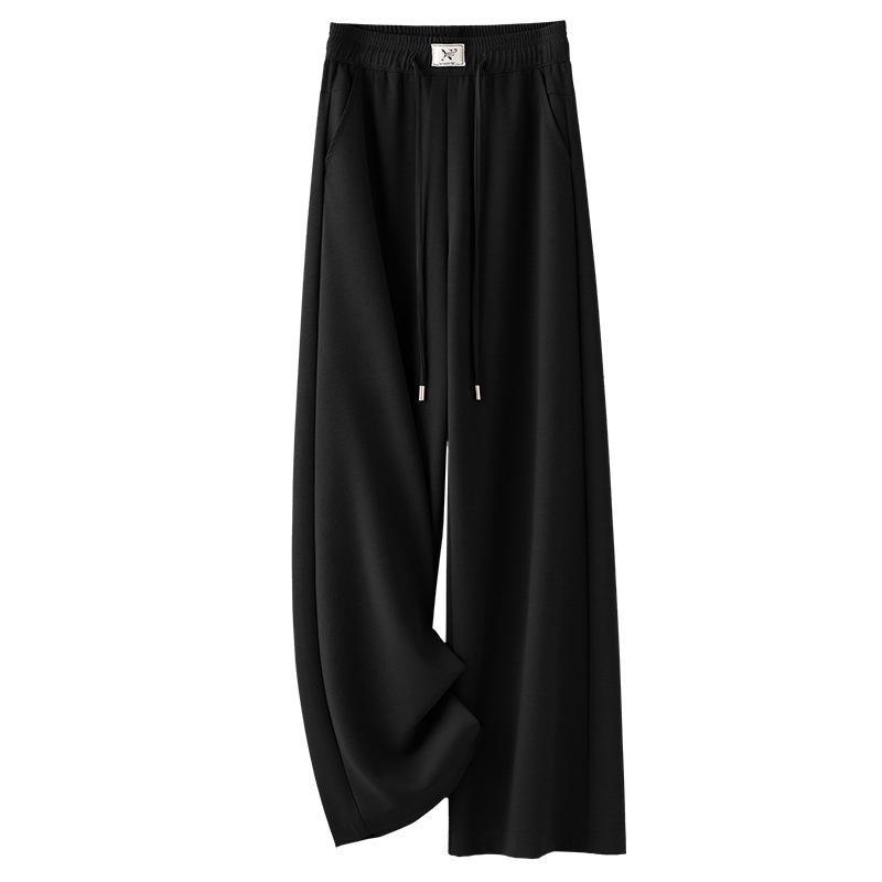 

Весна 2025 Женские брюки цвета хаки с широкими штанинами, высокой посадкой и свободного кроя M чёрный