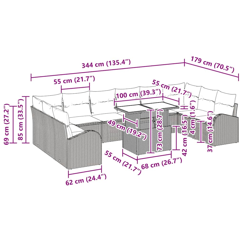 Garden Sofa Set with Storage 11 pcs Black Poly Rattan