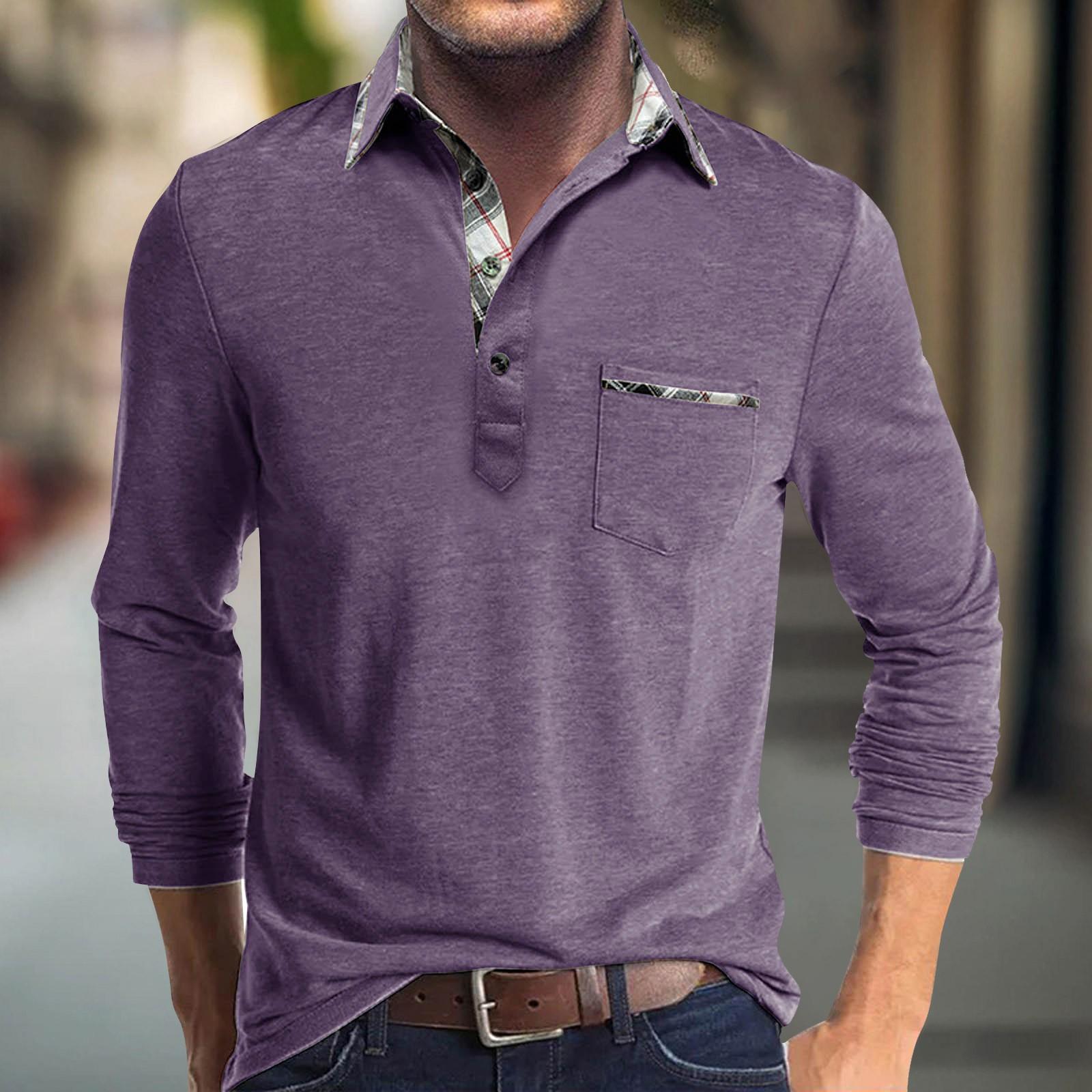 

Мужская весенняя однотонная футболка с отворотом, 3 пуговицами, открытой планкой, длинными рукавами XXXL фиолетовый