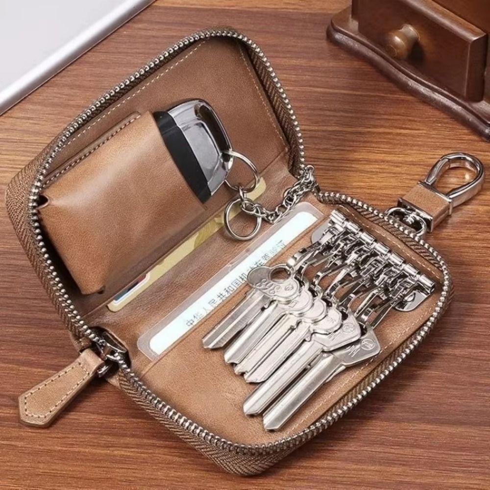 Auto Schlüsselanhänger Retro Schlüssel Organizer Tasche Mode PU Leder Auto Schlüssel Geldbörse Reißverschluss Große Kapazität Schlüssel Etui Heimgebrauch