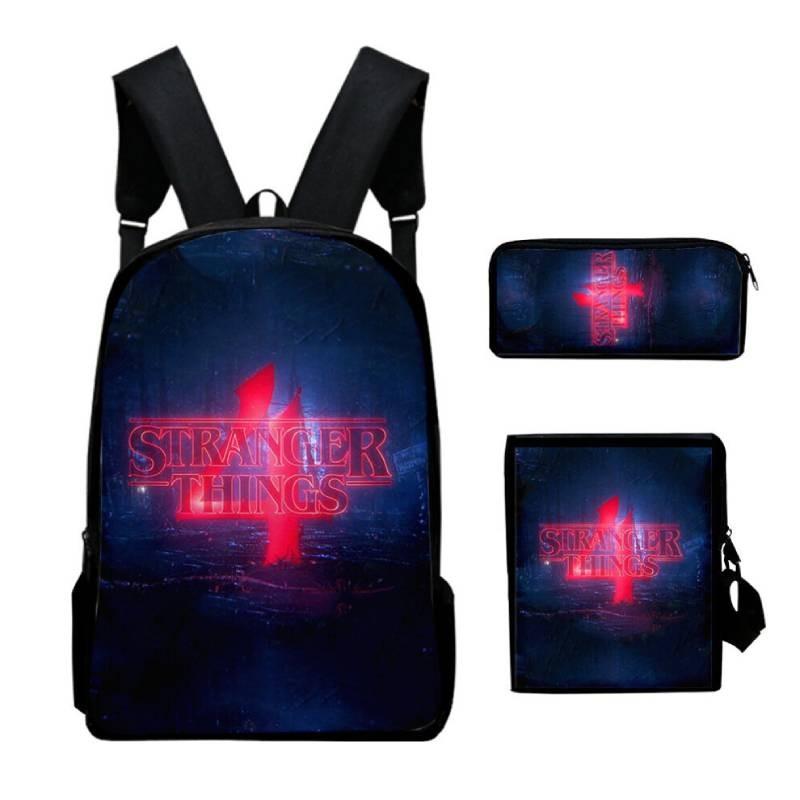 Anime Style Three-piece Backpack Set For Kids With Geometric Pattern And Pencil Case